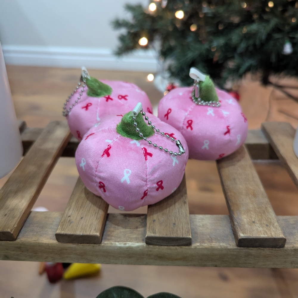 New 3 Pcs Pink Ribbon Mini Plush Ornaments